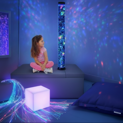3 Piece 180cm Bubble Tube Package — Rectangle | Padded Surround Storage Seat | Fibre Optics | Bubble Tube