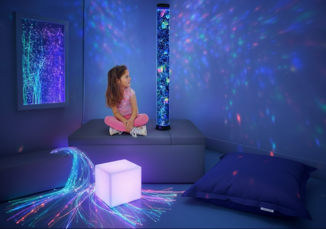 3 Piece 180cm Bubble Tube Package — Rectangle | Padded Surround Storage Seat | Fibre Optics | Bubble Tube