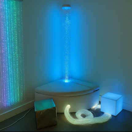 3 Piece 180cm Bubble Tube Package — Corner | Padded Surround Storage Seat | Fibre Optics | Bubble Tube