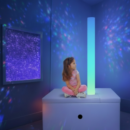 2 Piece - 180 cm LED Waterless Tube & Rectangle Padded Surround Storage Seat — Grey or White | Large Sensory | Chroma Tube | Sensory Room | Calming Corner