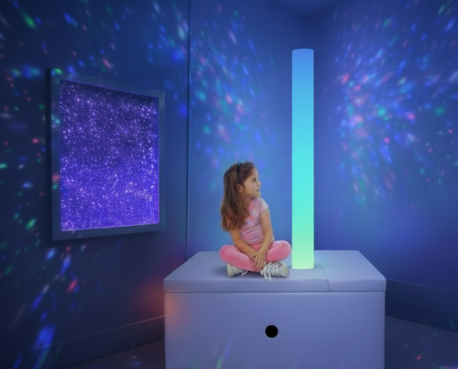 2 Piece - 180 cm LED Waterless Tube & Rectangle Padded Surround Storage Seat — Grey or White | Large Sensory | Chroma Tube | Sensory Room | Calming Corner