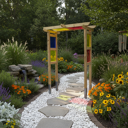 Wooden Sensory Sunlight Archway- Outdoor Playground | Sensory Garden | Coloured Acrylic Panels