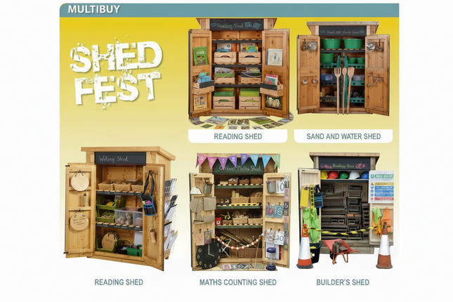 Promotional graphic for 'Shed Fest' with images of various themed sheds.