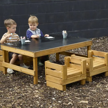 Windmill H Crate Chalk Table + H Crate Seats - 46 x 80 x 115cm | Outdoor Learning | Playground | Forest School | Mark Making | Imaginative Play | Seating