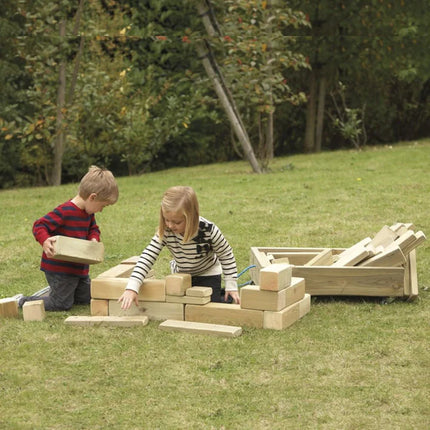 Wooden Outdoor Building Block Cart And Blocks - Outdoor Learning | Role Play | Group Interaction | Playground | Forest School |