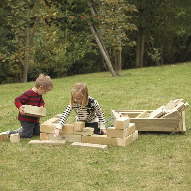 Wooden Outdoor Building Block Cart And Blocks - Outdoor Learning | Role Play | Group Interaction | Playground | Forest School |