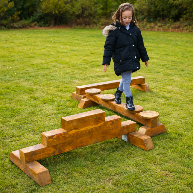 Wooden Balance Bar Trio Set - 120 x 20 x 40cm | Outdoor Learning | Apparatus | Playground | Confidence Building