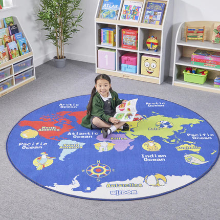 World Map Rug/Carpet Round D2000mm