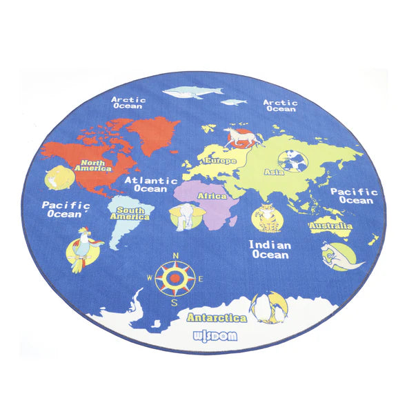 World Map Rug/Carpet Round D2000mm