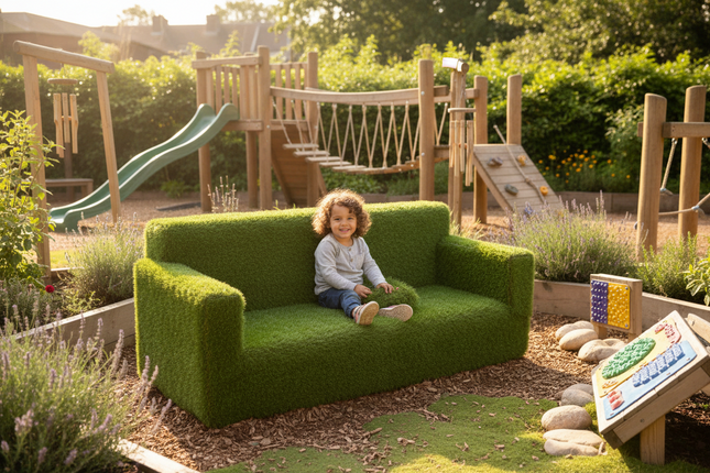 Outdoor Playground Sensory Grass Sofa Seating - 209 x 85 x 37 cm | Sensory Garden | Playground